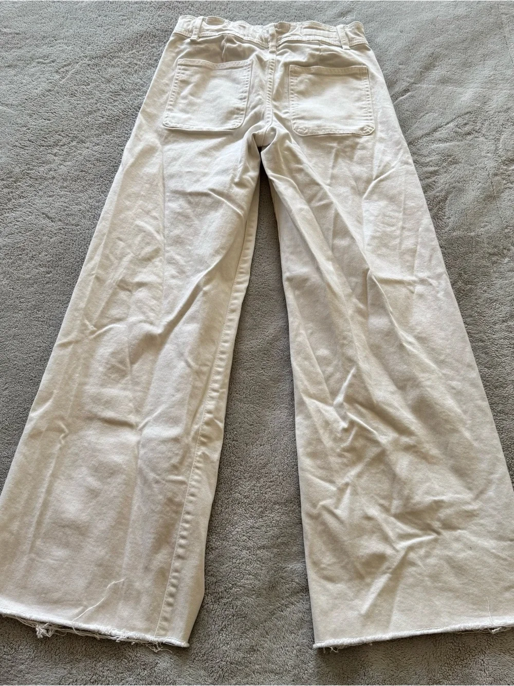 Zara Girls White Wide Leg Raw Hem Jeans Size 13/14 164 High Rise Trendy Denim - Picture 2 of 8
